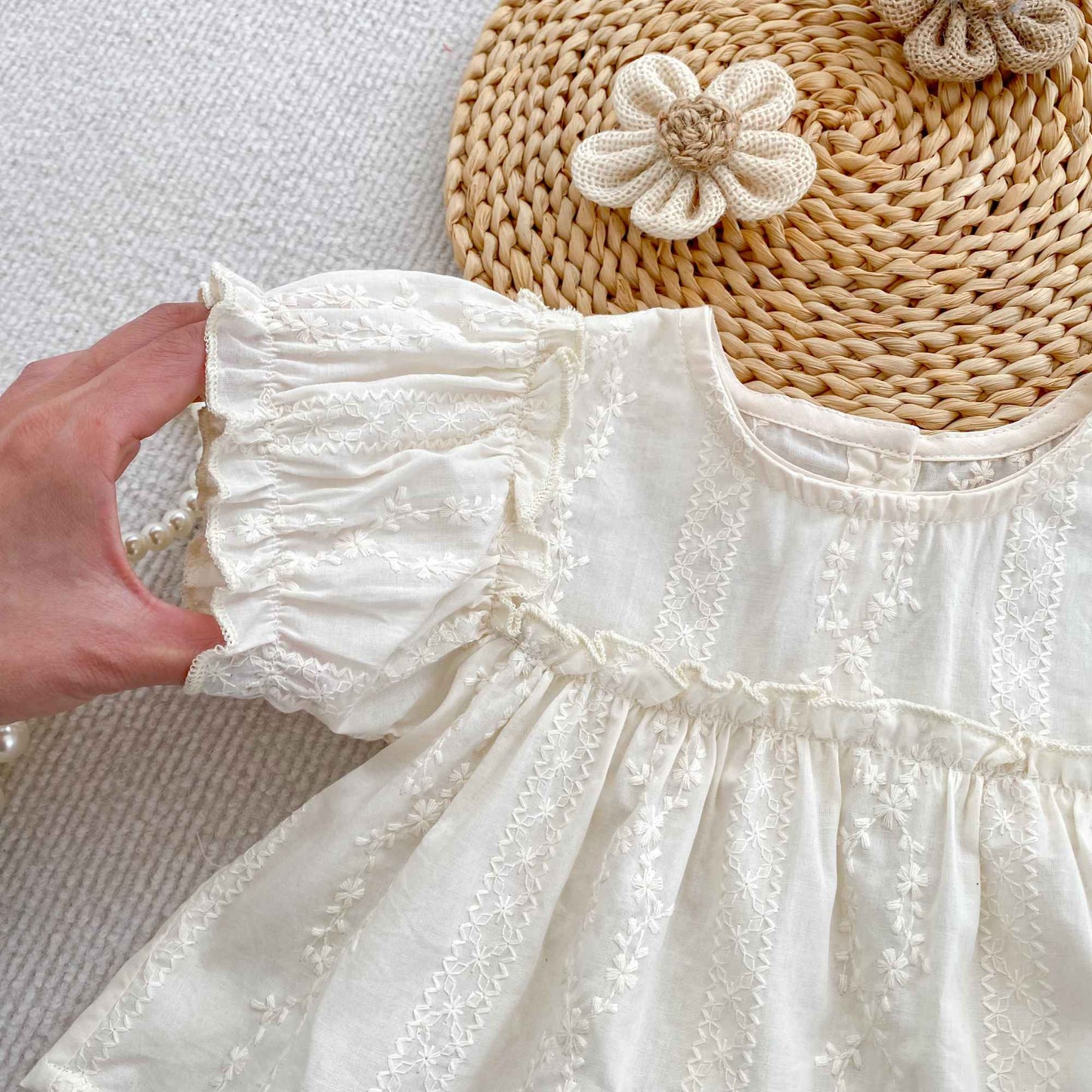 Girls Summer Fashion Set Children's Embroidered Grid Puff Sleeve Top+Shorts Two Piece Cute Baby Girls Clothes Set Baby Clothes