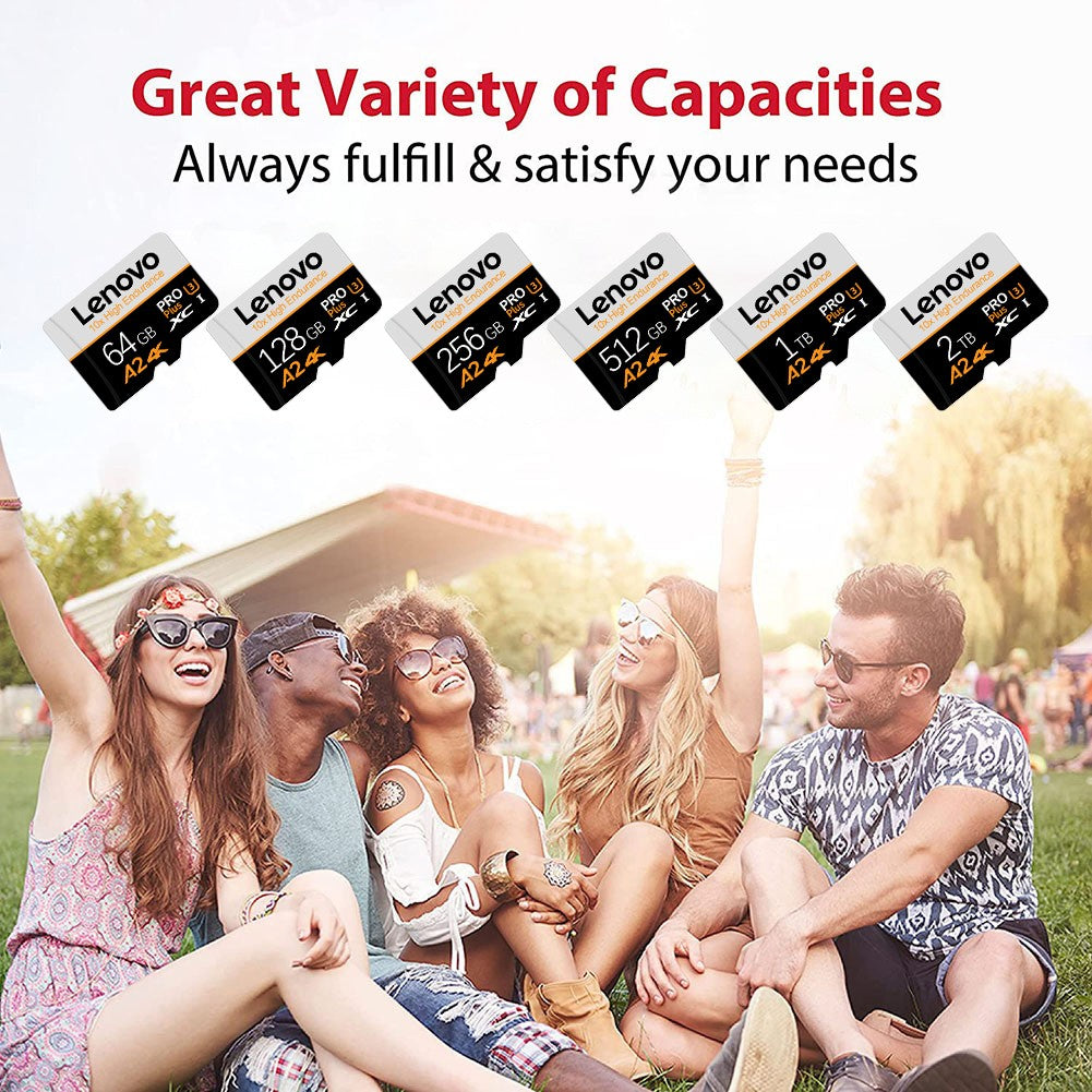 Cartão Micro SD de alta capacidade Lenovo 2TB 1TB 512GB 256GB Cartão de Memória SD de Alta Velocidade Cartão de Memória 128GB para Switch Drone Telefone