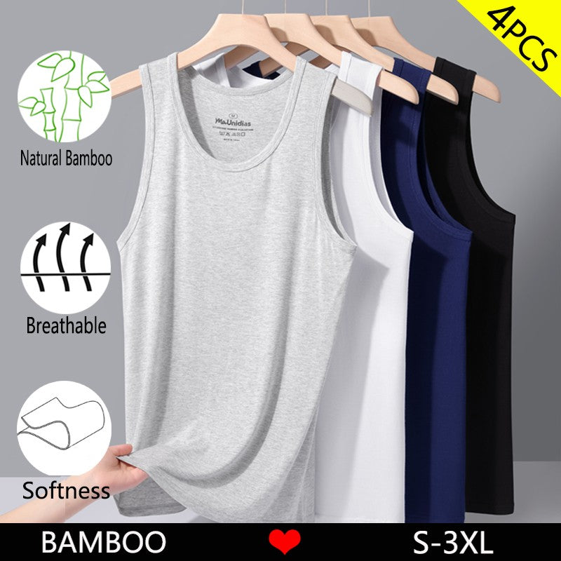 4Pcs/Pack Man Sleeveless T-shirt Solid Color Men's Tank Top Bamboo Fiber Undershirts Men Vest Suitable wear inside or outside