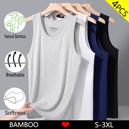 4Pcs/Pack Man Sleeveless T-shirt Solid Color Men's Tank Top Bamboo Fiber Undershirts Men Vest Suitable wear inside or outside