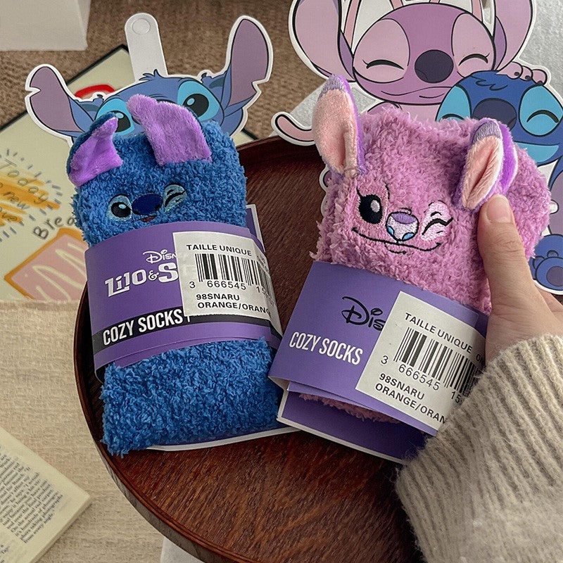 Meias Térmicas Fofas de Desenho Stitch da Disney Meias de Coral Fleece Antiderrapantes para Casa Presente Fofo de Inauguração Presente de Natal Meias de Casal