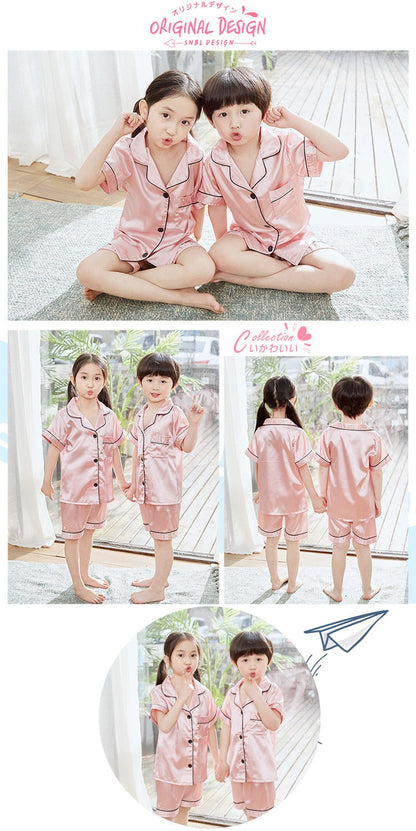 Girls Christmas Pajamas Children's Satin Silk Pajama Sets Girl Pink Satin Homewear Nightwear Loungewear Kids Clothes For 3-14Yrs