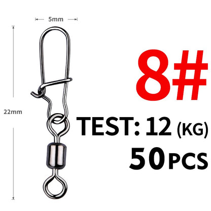 MEREDITH 50 PEÇAS Acessórios para Pesca de Lucio Conector Giratório de Rolamento Pino de Aço Inoxidável Snap Anzóis Isca Giradores Equipamento de Pesca