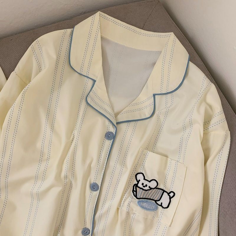 Cartoon Dog Letter Plaid Print Pajama Sets for Women Plus Size Sweet Cute Harajuku Style 2PC Set Sleepwear Autumn New Homewear