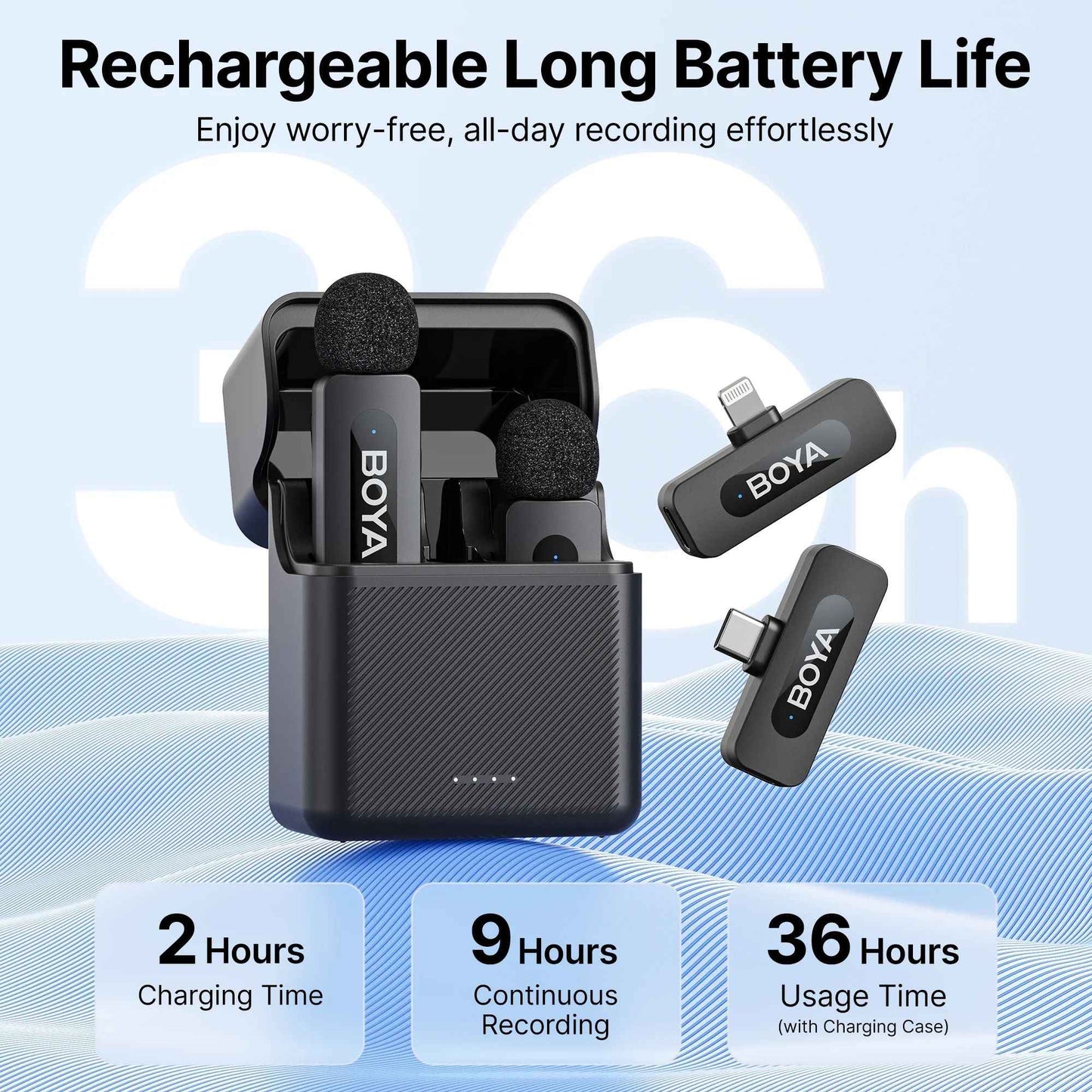 BOYA BY-V3 Microfone de Lapela Sem Fio com Cancelamento de Ruído Recarregável para iPhone Android Câmera Transmissão ao Vivo Vlogging
