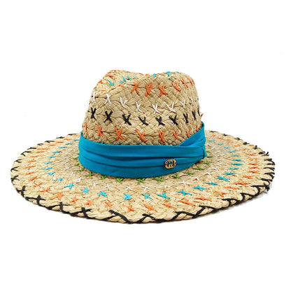 Chapéu de palha de verão alfinete de pérola chapéu de palha feminino de aba plana oco com ranhuras de verão para praia e sol sombreiro ????
