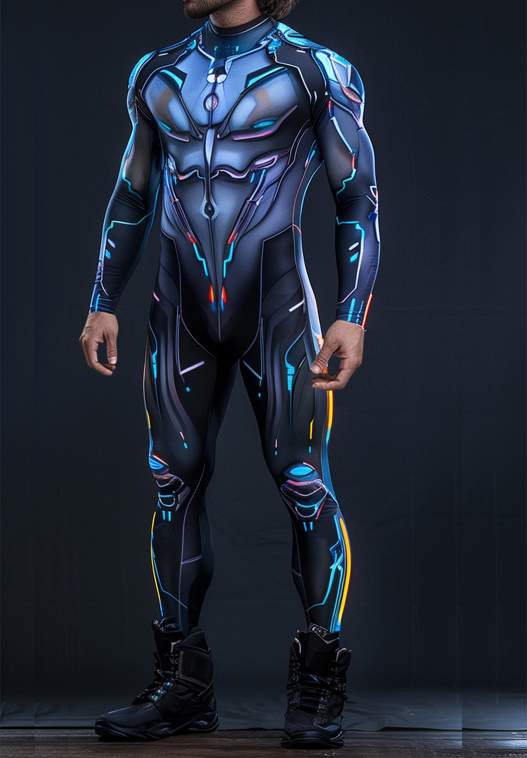 CyberPunk Men Women Mechanical Armor Jumpsuit Halloween Party Cosplay Steampunk Costume Party Fighter Elastic Bodysuits Rompers