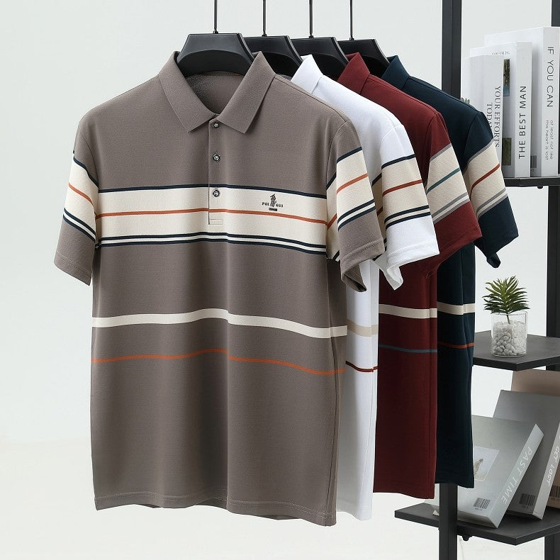 Luxury men's short sleeved polo shirt summer fashion hot selling striped top badge original design golf casual business T-shirt