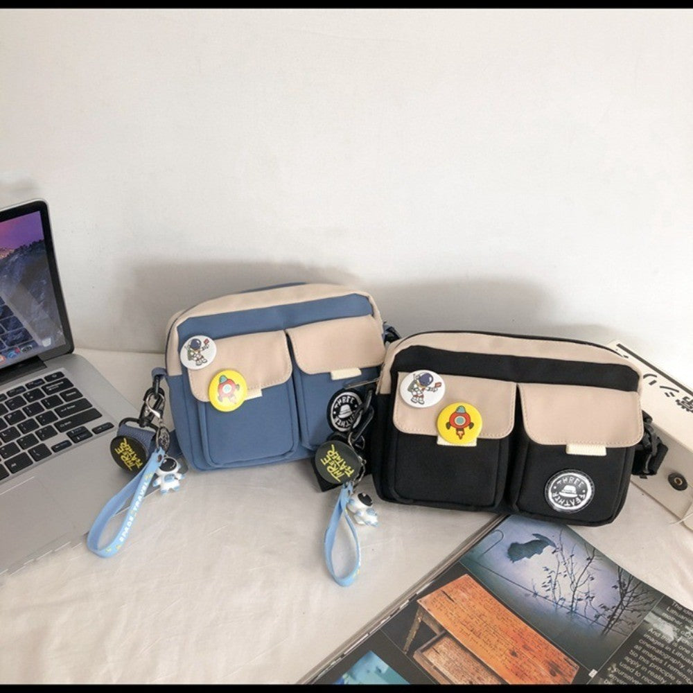 Fashion Versatile Men's Crossbody Bag Large Capacity Japanese Style Shoulder Bag Retro with Pendant Messenger Bag Unisex