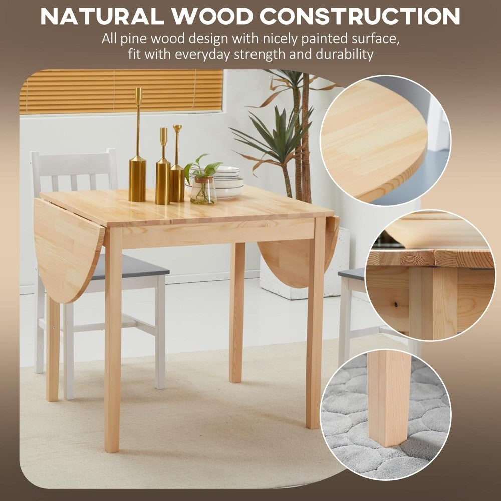 Solid Wood Oval Drop Leaf Dining Table for 4-6 People, Folding Kitchen Table for Small Spaces, Natural Finish