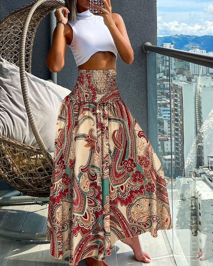 Plus Size European and American Cross-border Summer New Fashion Print High Waist Slim Skirt