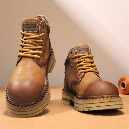 New Men's Casual High-top Boots, Anti-slip and Wear-resistant Thick-soled Height-increasing Shoes, Street Retro Work Boots