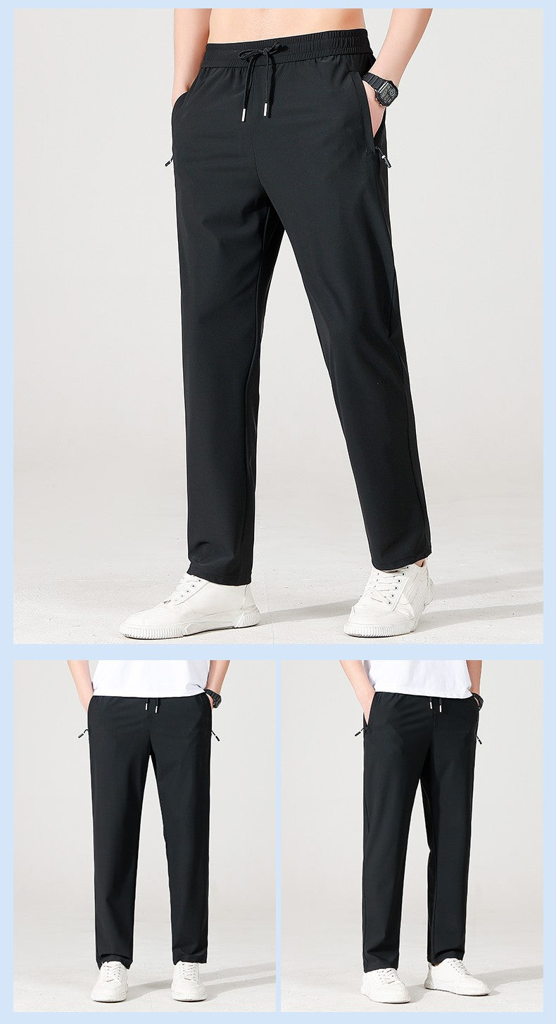 Ice Silk Men's trousers 2024 summer black-and-gray thin style business casual pants outdoor stretch breathable straight leg loos