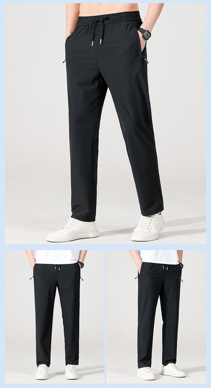 Ice Silk Men's trousers 2024 summer black-and-gray thin style business casual pants outdoor stretch breathable straight leg loos