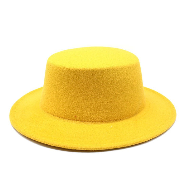 Autumn Winter Kids Felted Fedoras Hats for Boys Girls Solid Imitation Woolen Flat top Jazz Caps Childs Formal Dress Hats