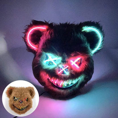 Novelty LED Bloody Furry Bunny Rabbit Bear Mask Realistic Scary Horror Killer Adult Masquerade Cosplay Costume Accessory