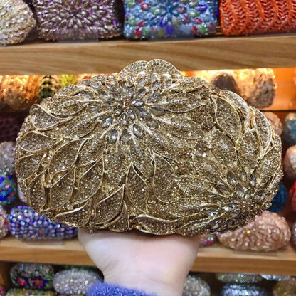 XIYUAN women red/pink/blue/gold/silver Hollow Out Flower Birthday party Crystal Evening bag Clutch purse Minaudiere Handbags