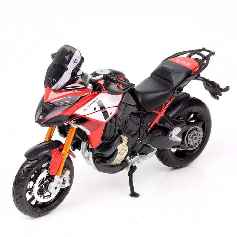 Miniaturas de moto de aventura Bburago Ducati Multistrada V4 Pikes Peak em escala 1/18, modelo de motocicleta de brinquedo diecast, vermelha