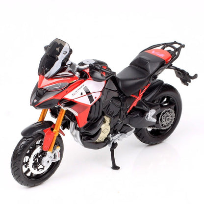 Miniaturas de moto de aventura Bburago Ducati Multistrada V4 Pikes Peak em escala 1/18, modelo de motocicleta de brinquedo diecast, vermelha