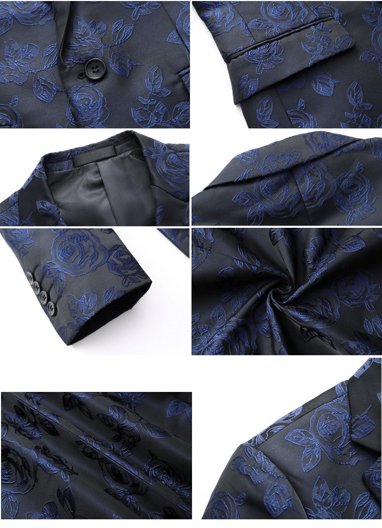 Summer and Autumn New Men Rose Suit Jacket Black White Fashion Male Business Wedding Party Dress Blazer Coat Large Size 6XL