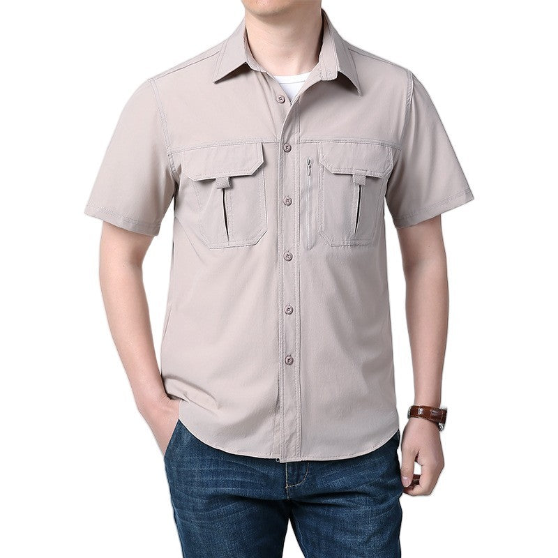 Men's Breathable Short Sleeve Shirt Men Casual Tactical Cargo Shirts Summer Quick Dry Hiking Work Shirts for Man Short-sleeved