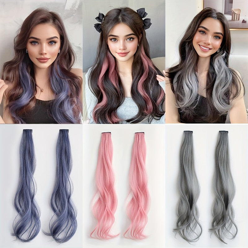 2pcs Cute Colorful Hair Extension One-Piece Seamless Invisible Hairpieces Hair Piece For Kid synthetic Invisible Clip Hair Piece