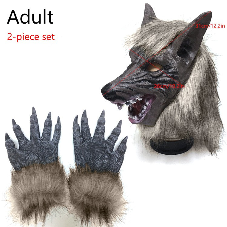 Halloween Creepy Wolf Cosplay Wolf Mask Werewolf Claws Set Gloves Terror Devil Fancy Headdress Performance Props Party Dress Up