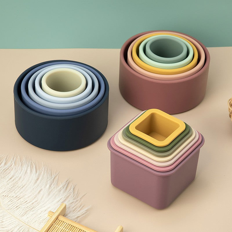 TYRY.HU 1set Baby Silicone Building Block BPA Free Round Cup Soft Block 3D Educational Montessori Toys Baby Teether Gifts