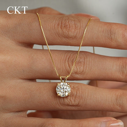 CKT Colar Feminino Pingente Quatro Garras 1 quilate Diamante Moissanite Ouro 14K Clássico Elegante Casamento Joia Fina Presente
