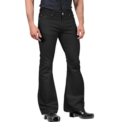 2024 New Fashion Men's Retro Flare Pants, Solid Color Mid-Rise Trousers Casual Classic 70s Bell Bottom