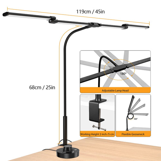 Led Desk Lamp with Clamp Architect Desk Lamp for Home Office 24W Ultra Bright Auto Dimming PC Light Stepless Dimming Table Light