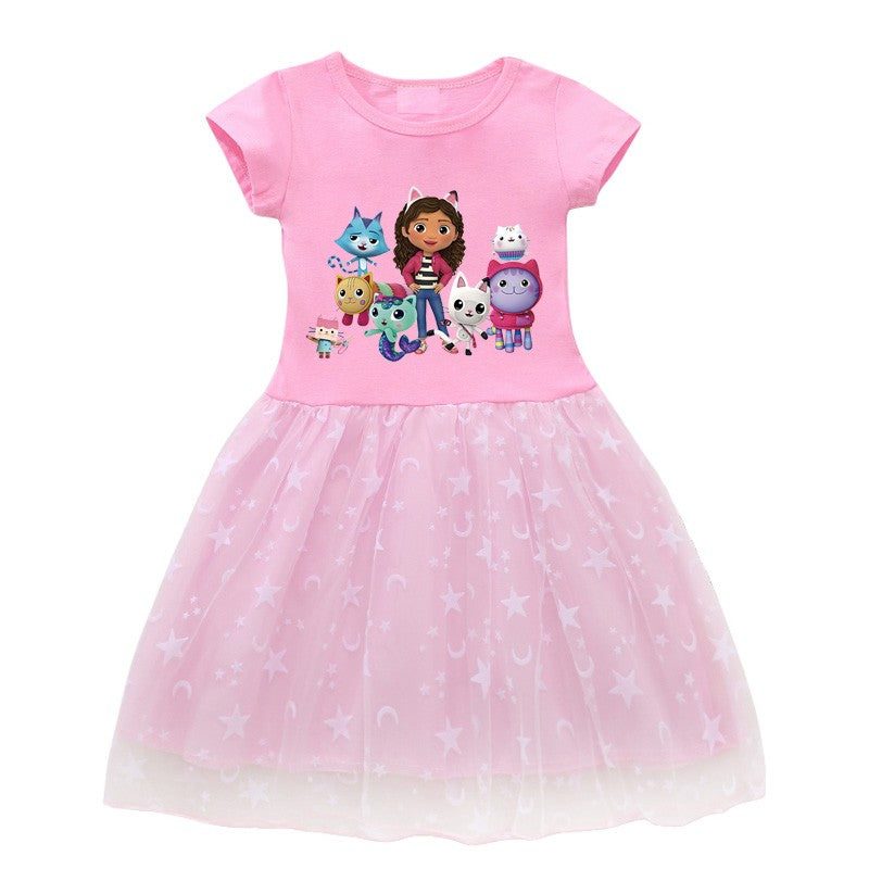 2024 New Summer Cartoon Gabby Cats Dresses Baby Girls Princess Dress Bag Headband Kids Gabby's Dollhouse Cosplay Costume