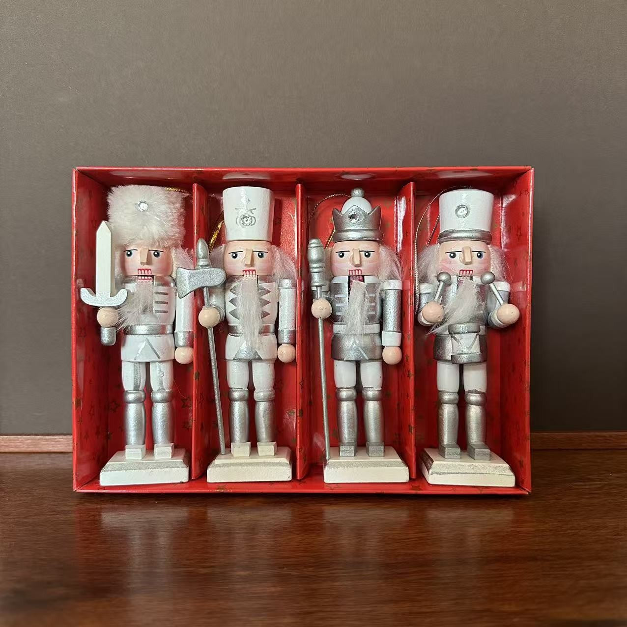 3/4/5PCS Walnut Soldier Christmas Ornaments Pink Red Gold Walnut Soldier Christmas Tree Decorations Xmas Gifts
