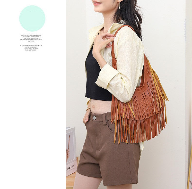 Long Tassels Women handbag Fashion Shoulder Bags for ladies hand bag Soft PU leather casual hobos armpit bag female Tote