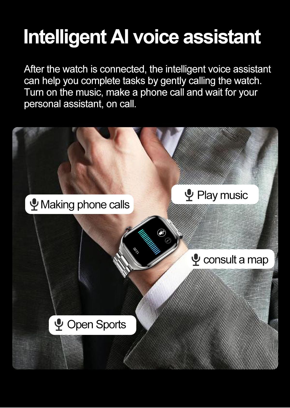 2025 Novo Smartwatch Tela AMOLED de 2.04 polegadas Chamada Bluetooth IP68 À Prova D'água 650mA Smartwatches Esportivos Masculinos Android Grau Militar