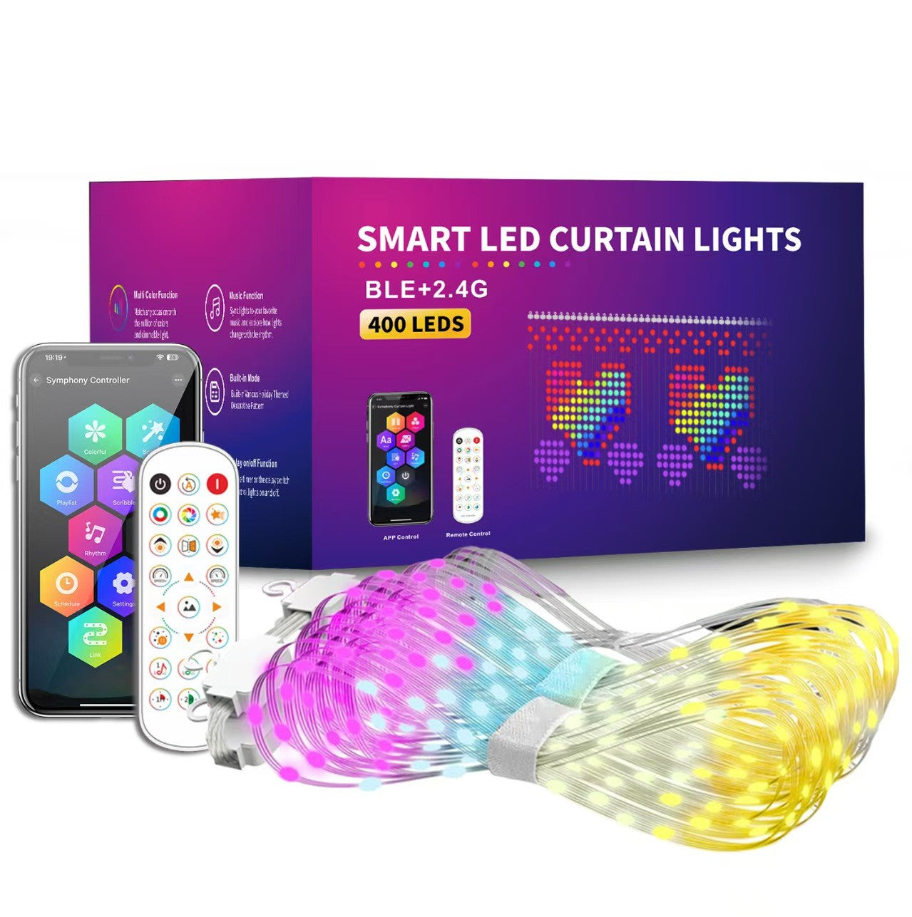 Bluetooth APP Controlled Smart RGBIC LED Curtain Fairy String Lights, DIY Programmable Lights for Bedroom, Wedding, Christmas & Holiday Party