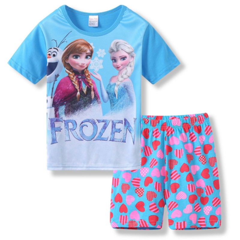 Summer Kids Pyjamas Children Sleepwear Baby Set Elsa Girls Minnie Short sleeved Pijamas Cotton Nightwear Clothes Pajamas Sets