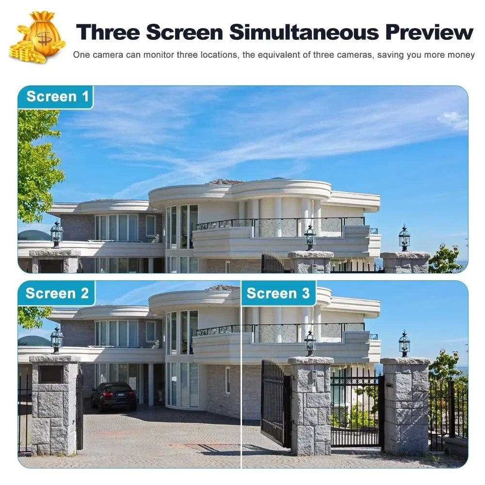 9MP 8K WiFi Camera Outdoor 10X Zoom Three Lens Dual Screen PTZ Waterproof Surveillance Security Video Street Camera