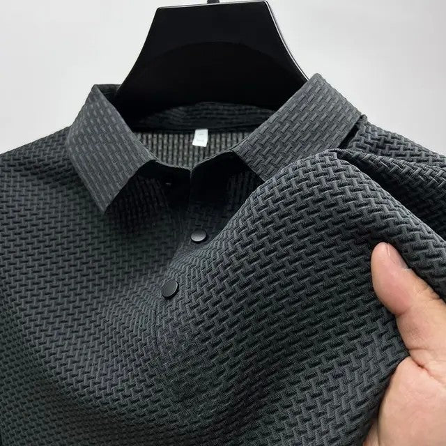 Summer New Embroidered Silk Elastic Polo Shirt for Men's Luxury Trend Fashion Leisure Breathable Cool Short Sleeved T-shirt Top