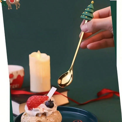 A set of Christmas stainless steel tableware, spoons and forks - can be put in the dishwasher, holiday gift set with gift box