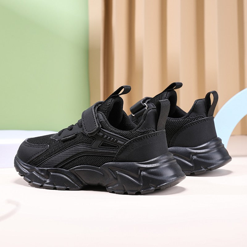 Lightweight Children's Black Sneakers Breathable Mesh for Boys School Casual Walking Shoes Non slip Sport Kids Girl Running Shoe