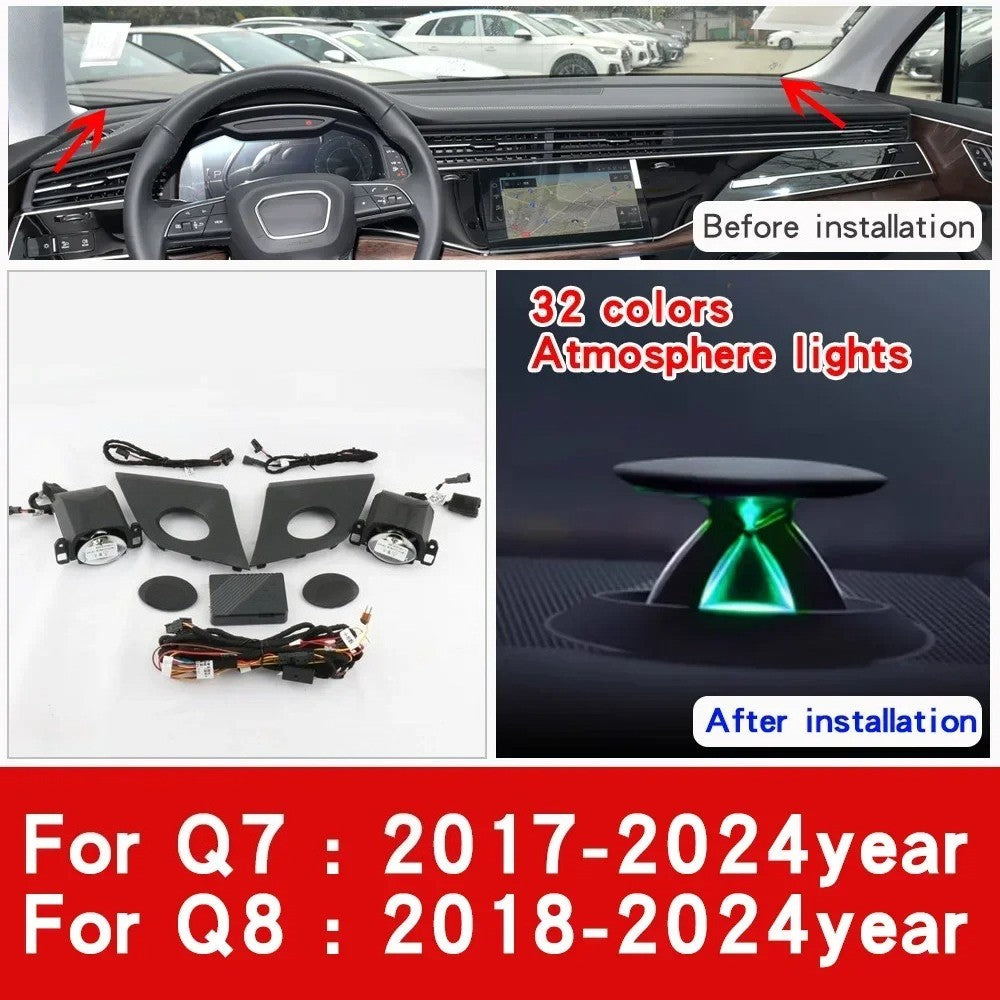 Elevador Tweeter para alto-falante com luz ambiente para Audi A6 C7 C8 A7 A4 A5 B8 B9 Q5 2017-2024 corneta de painel central Lâmpada profissional
