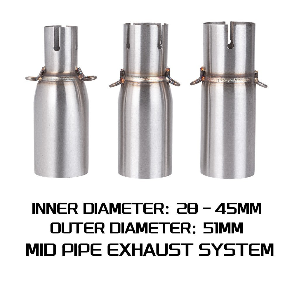 Motorcycle Universal Exhaust Mid Pipe OD 51mm ID 28-45mm Slip On Adapter Pipe Fit Most Motorbike Exhaust Mod