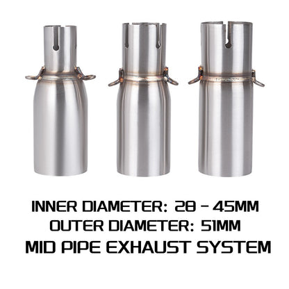 Motorcycle Universal Exhaust Mid Pipe OD 51mm ID 28-45mm Slip On Adapter Pipe Fit Most Motorbike Exhaust Mod