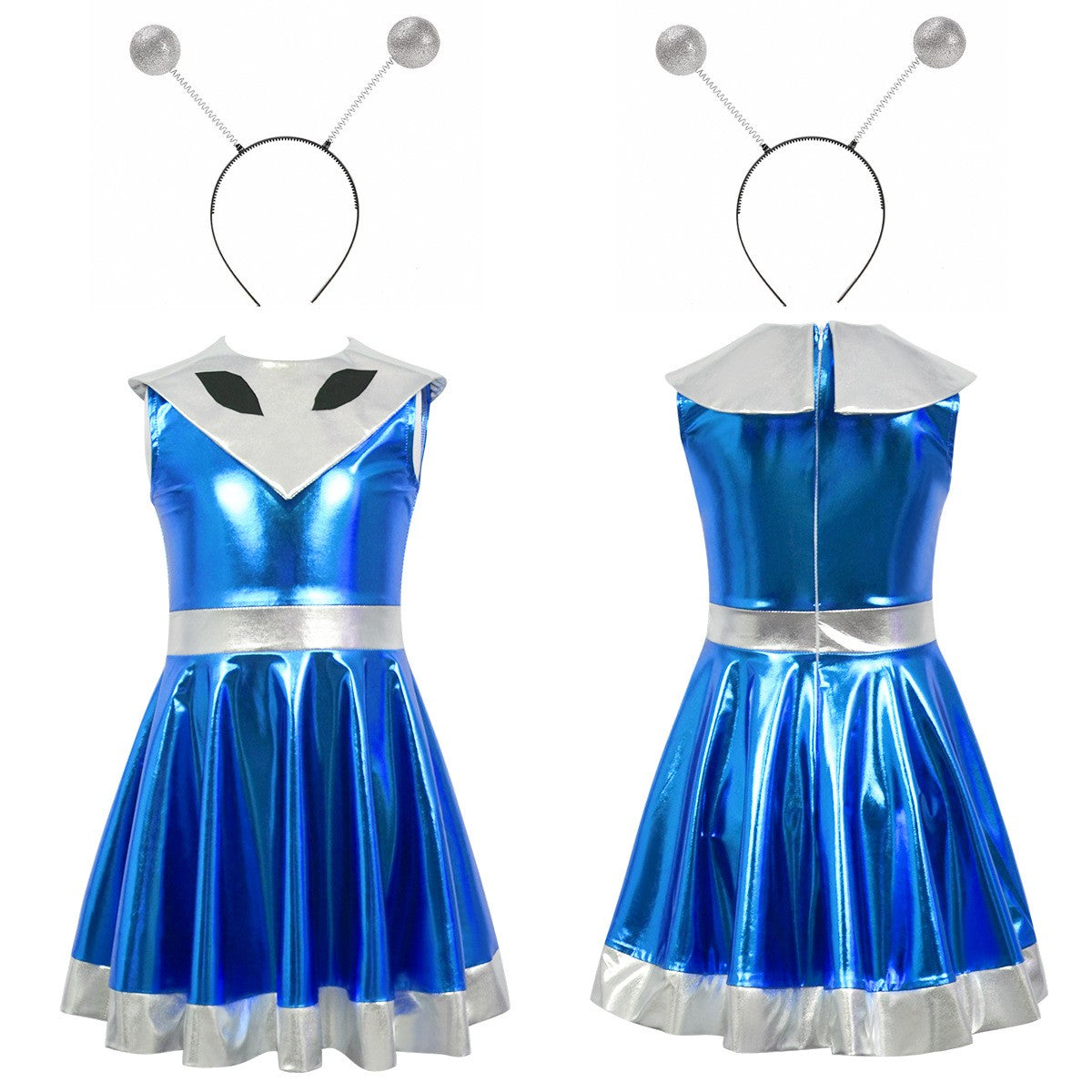 Cyber Alien Laser Reflective Alien Cosplay Dress, Adult and Children's Party Outfit, Including Tentacle Headpiece