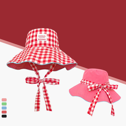 Plaid fisherman hat trendy seaside beach sunshade hat double-sided wearable plaid summer sunscreen hat