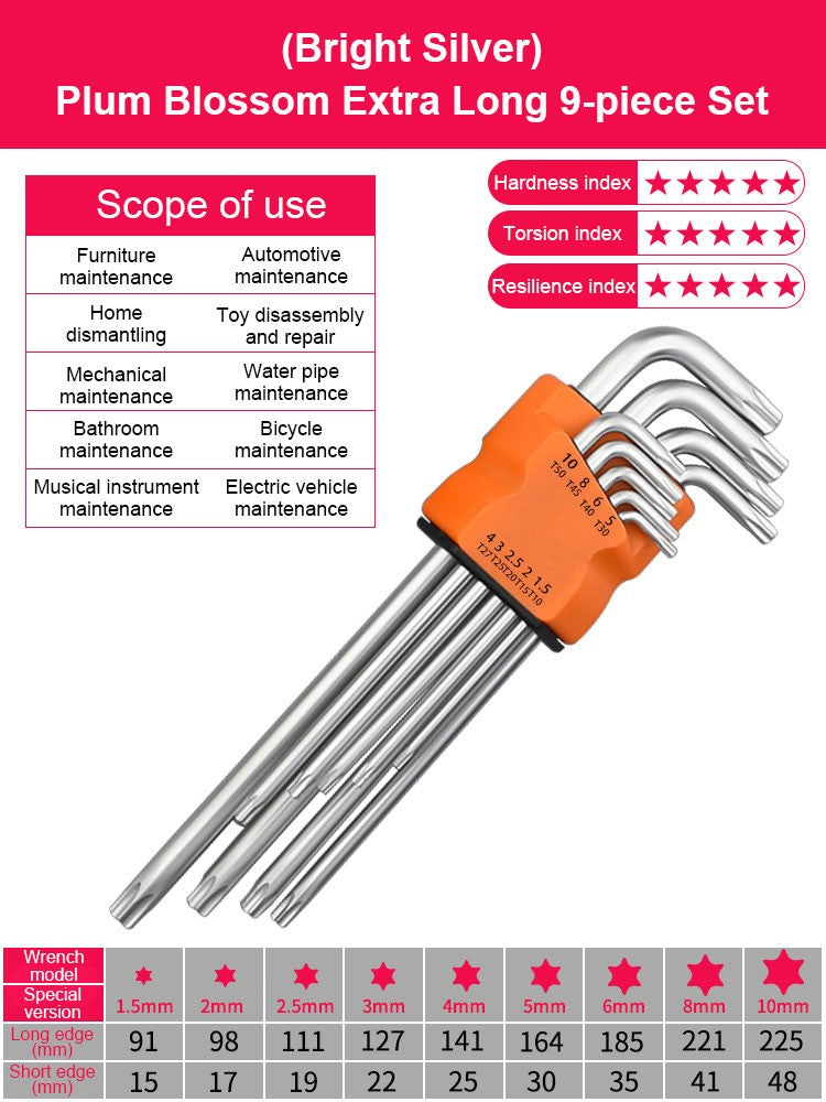 Conjunto de 9 Chaves Torx Estrela Kits Chaves Allen Hexagonais Chaveiros de Cabeça Hexagonal com Ponta Dupla Tipo L Chave de Fenda Estrela Ferramentas Manuais de Reparo