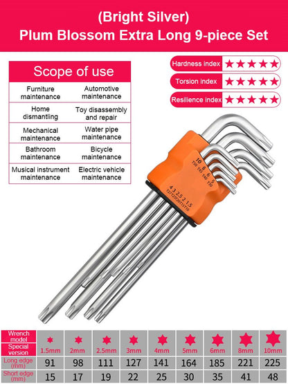 Conjunto de 9 Chaves Torx Estrela Kits Chaves Allen Hexagonais Chaveiros de Cabeça Hexagonal com Ponta Dupla Tipo L Chave de Fenda Estrela Ferramentas Manuais de Reparo