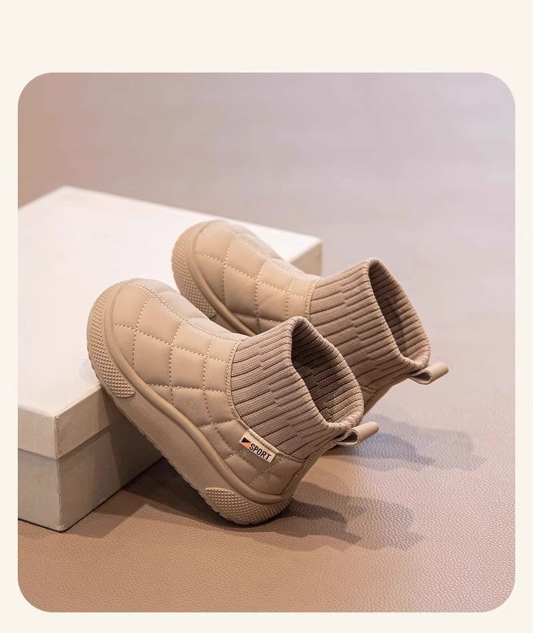 Children's Snow Boots 2-18 Years Old Khaki Padded Thickened Boys Girls Cotton Shoes Winter Black Soft Non-slip Kids Sock Boots