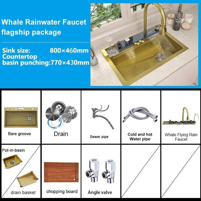 Stainless Steel Waterfall Kitchen Sink Digital Display Faucet Set Embossed Extra Large Single Slot Multiple Types of sinks